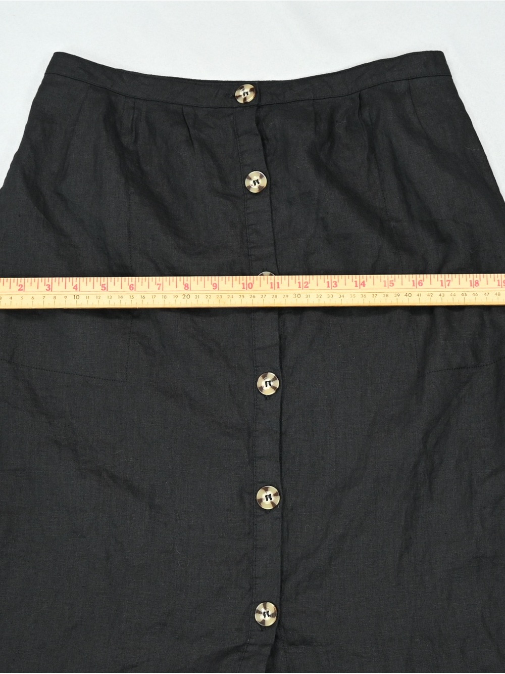 Button-Front Black Midi Skirt 100% linen